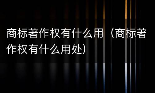 商标著作权有什么用（商标著作权有什么用处）
