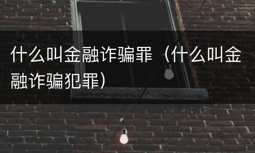 什么叫金融诈骗罪（什么叫金融诈骗犯罪）