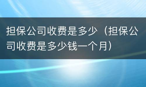 担保公司收费是多少（担保公司收费是多少钱一个月）