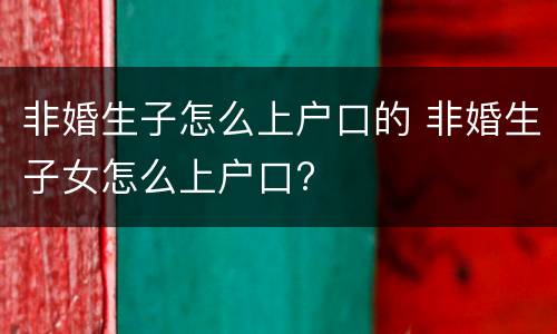 非婚生子怎么上户口的 非婚生子女怎么上户口?