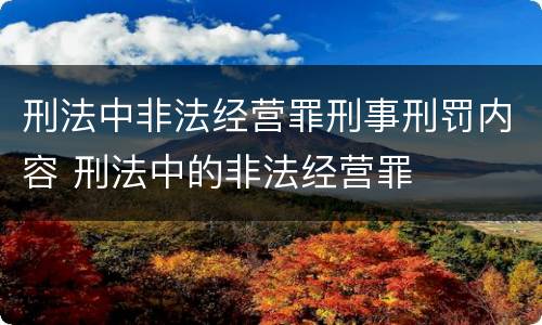 刑法中非法经营罪刑事刑罚内容 刑法中的非法经营罪