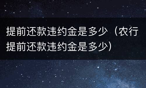 提前还款违约金是多少（农行提前还款违约金是多少）