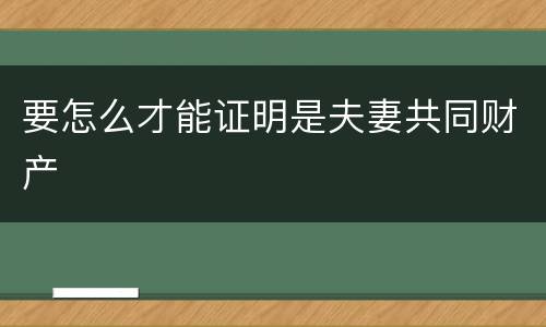要怎么才能证明是夫妻共同财产