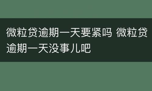 微粒贷逾期一天要紧吗 微粒贷逾期一天没事儿吧