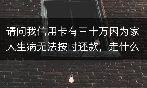请问我信用卡有三十万因为家人生病无法按时还款，走什么途径可以延期呢