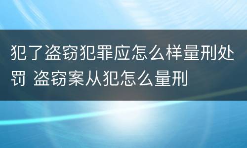 犯了盗窃犯罪应怎么样量刑处罚 盗窃案从犯怎么量刑
