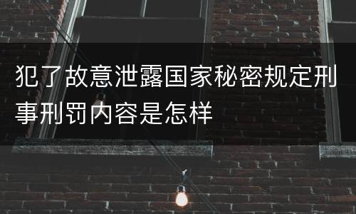 犯了故意泄露国家秘密规定刑事刑罚内容是怎样