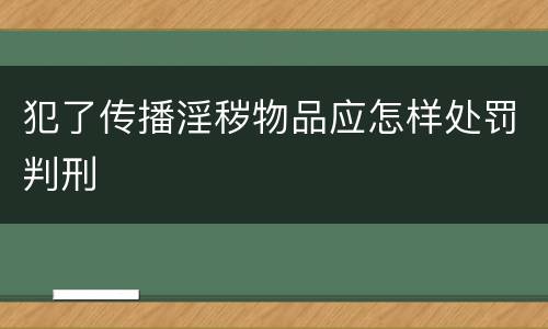犯了传播淫秽物品应怎样处罚判刑