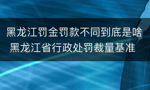 黑龙江罚金罚款不同到底是啥 黑龙江省行政处罚裁量基准