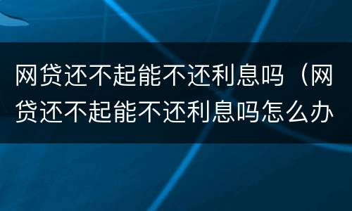 网贷还不起能不还利息吗（网贷还不起能不还利息吗怎么办）