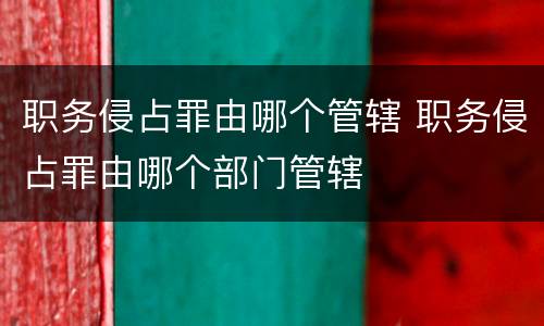 职务侵占罪由哪个管辖 职务侵占罪由哪个部门管辖
