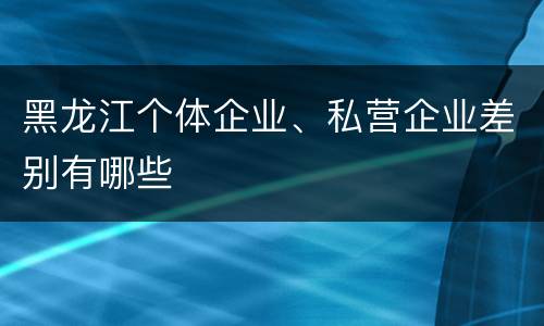 黑龙江个体企业、私营企业差别有哪些