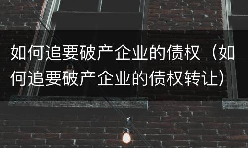 如何追要破产企业的债权（如何追要破产企业的债权转让）