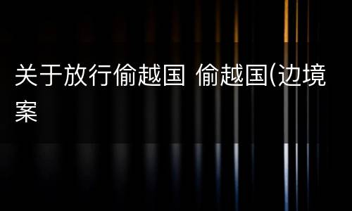关于放行偷越国 偷越国(边境案