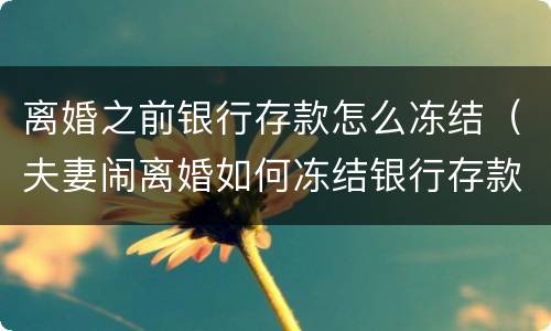 离婚之前银行存款怎么冻结（夫妻闹离婚如何冻结银行存款）