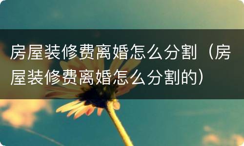 房屋装修费离婚怎么分割（房屋装修费离婚怎么分割的）