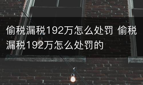 偷税漏税192万怎么处罚 偷税漏税192万怎么处罚的