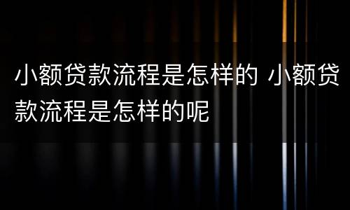 小额贷款流程是怎样的 小额贷款流程是怎样的呢