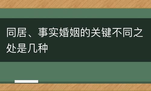 同居、事实婚姻的关键不同之处是几种