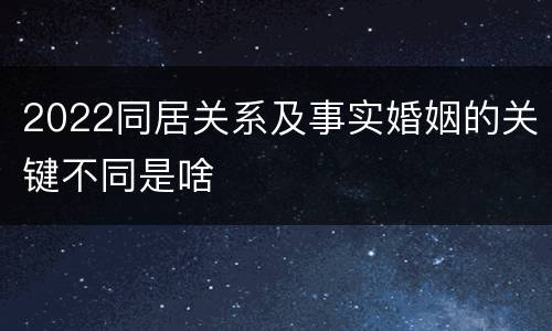 2022同居关系及事实婚姻的关键不同是啥