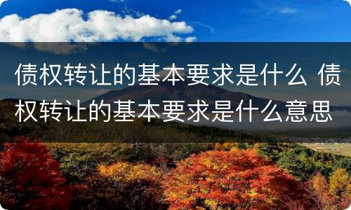 债权转让的基本要求是什么 债权转让的基本要求是什么意思
