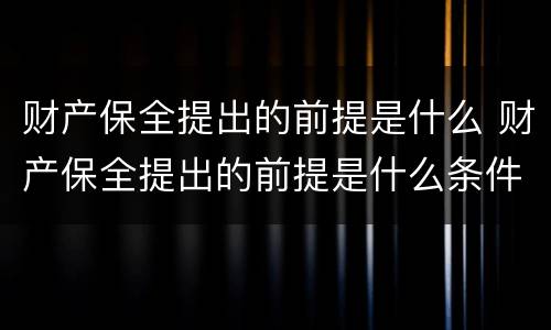 财产保全提出的前提是什么 财产保全提出的前提是什么条件