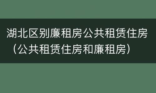 湖北区别廉租房公共租赁住房（公共租赁住房和廉租房）