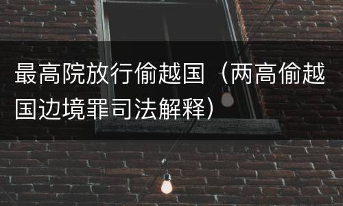 最高院放行偷越国（两高偷越国边境罪司法解释）
