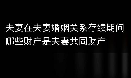 夫妻在夫妻婚姻关系存续期间哪些财产是夫妻共同财产