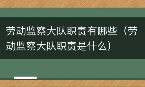 劳动监察大队职责有哪些（劳动监察大队职责是什么）