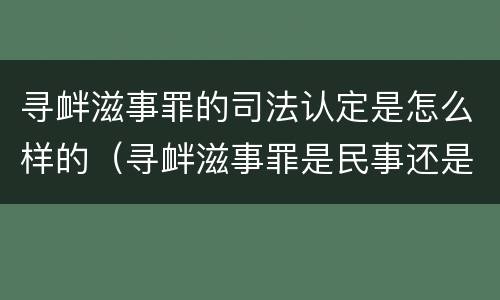 寻衅滋事罪的司法认定是怎么样的（寻衅滋事罪是民事还是刑事）