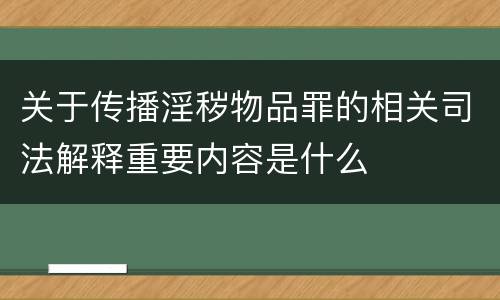 关于传播淫秽物品罪的相关司法解释重要内容是什么