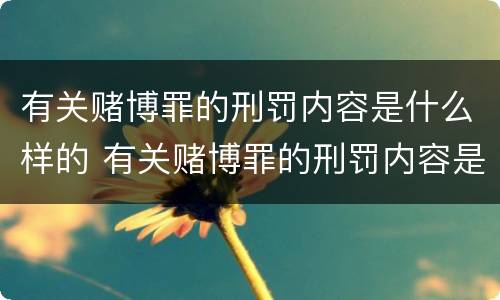 有关赌博罪的刑罚内容是什么样的 有关赌博罪的刑罚内容是什么样的法律
