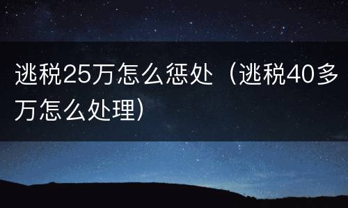 逃税25万怎么惩处（逃税40多万怎么处理）