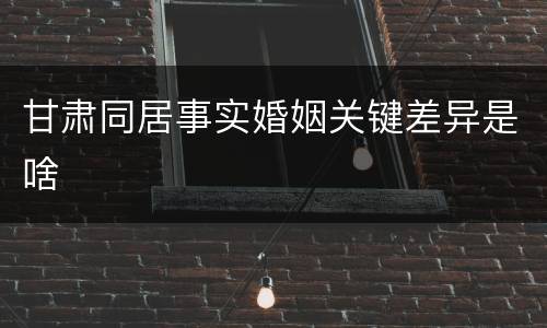 甘肃同居事实婚姻关键差异是啥