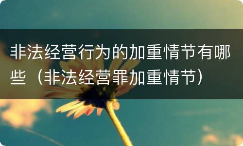 非法经营行为的加重情节有哪些（非法经营罪加重情节）