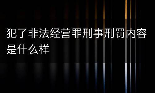犯了非法经营罪刑事刑罚内容是什么样