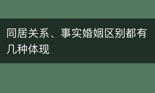 同居关系、事实婚姻区别都有几种体现