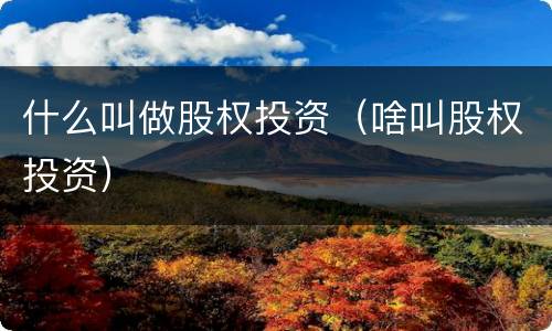 什么叫做股权投资(啥叫股权投资)