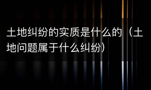 土地纠纷的实质是什么的（土地问题属于什么纠纷）
