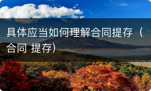 具体应当如何理解合同提存（合同 提存）