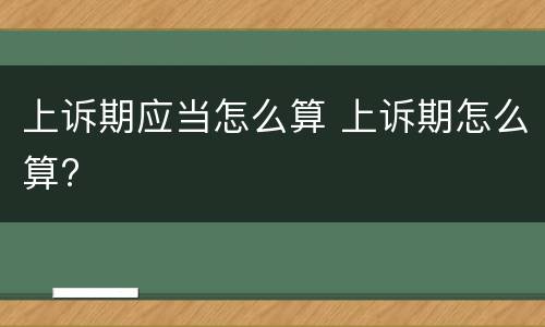 上诉期应当怎么算 上诉期怎么算?