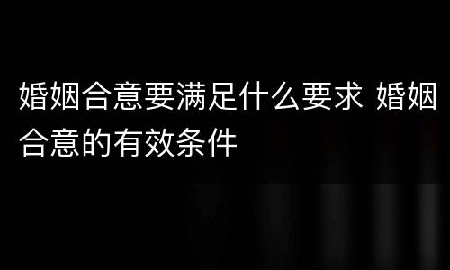 婚姻合意要满足什么要求 婚姻合意的有效条件
