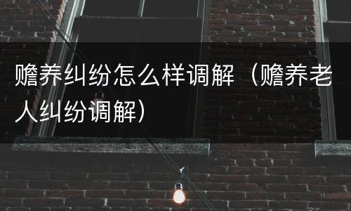 赡养纠纷怎么样调解（赡养老人纠纷调解）