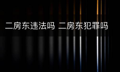 二房东违法吗 二房东犯罪吗