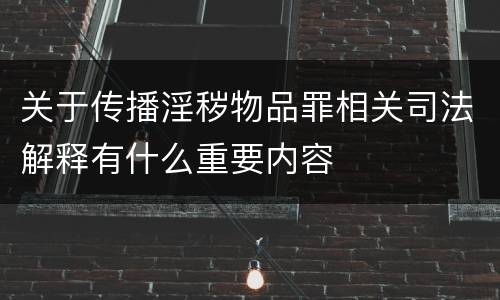 关于传播淫秽物品罪相关司法解释有什么重要内容