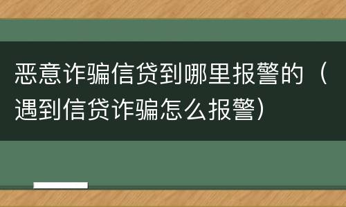 恶意诈骗信贷到哪里报警的（遇到信贷诈骗怎么报警）
