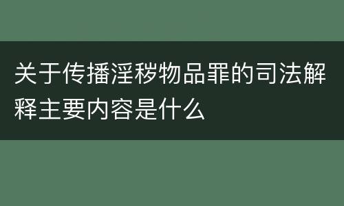 关于传播淫秽物品罪的司法解释主要内容是什么