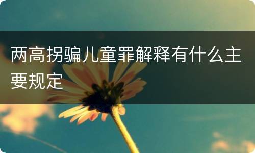 两高拐骗儿童罪解释有什么主要规定