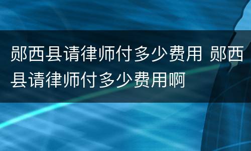 郧西县请律师付多少费用 郧西县请律师付多少费用啊
